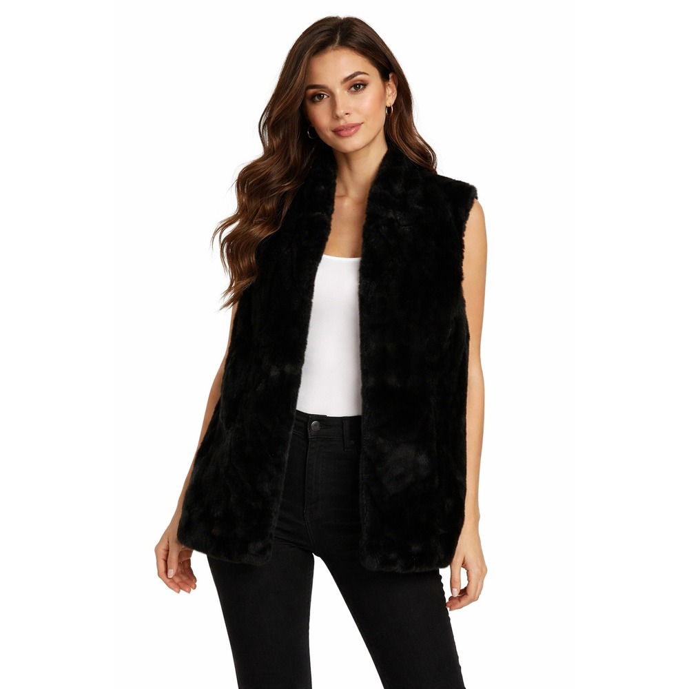 Tyler‎ Boe Faux Fur Vest Women's Size XL Black Chic